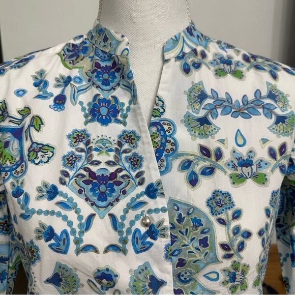Caliban Blue and White Printed Blouse 3/4 Sleeve Size 40 eur 4 US - Picture 3 of 9